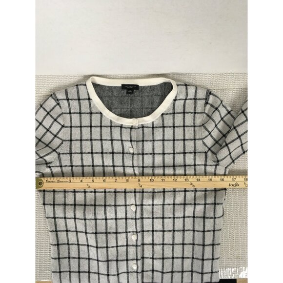 Ann Taylor Factory Womens Cardigan Sweater Size M Brown White Check Button Down - Picture 10 of 13